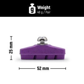 Kartell ® Road Bike Brake Pads 2 Pairs (4 Pieces) 52mm for Alloy Wheels Purple