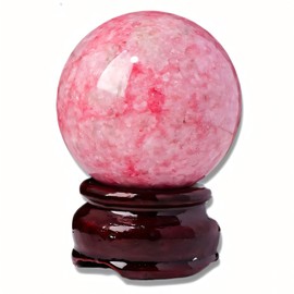 CJHDBAO 2" Natural Zoisite Rose Quartz Sphere Crystal Ball with Stand, Feng Shui Decoration Small Pink Crystal Ball for Home Decor