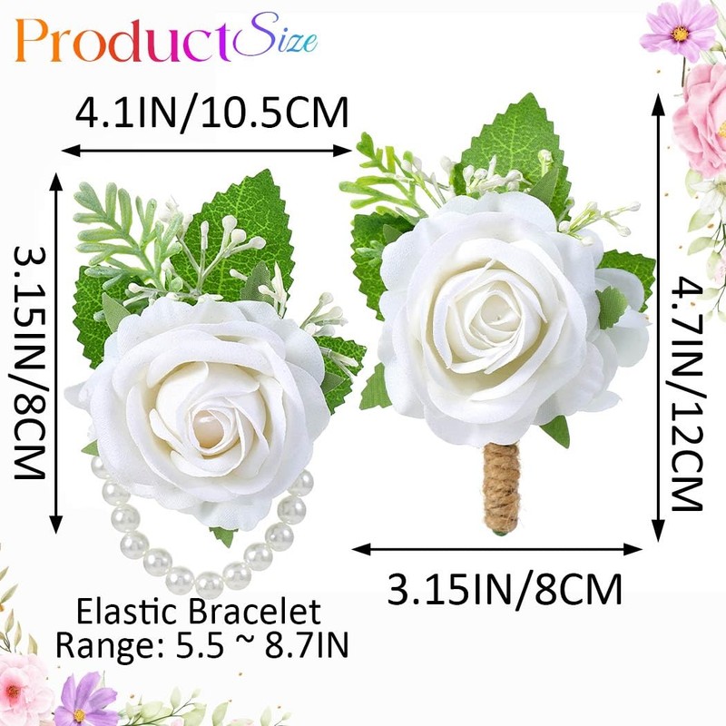 Latious Rose Wrist Corsage and Boutonniere Set Flower Corsage Wristlet