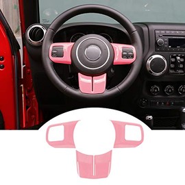 JeCar Interior Steering Wheel Decoration Trim Kits for 2011-2018 Jeep Wrangler JK/2011-2013 Grand Cherokee/2011-2016 Jeep Compass & Patriot, Pink