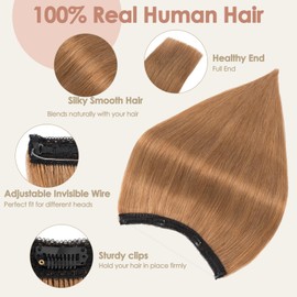 S-noilite Invisible Hair Extensions Human Hair Light Brown Wire Extensions Real Hair One Piece Fish Line 14 Inch 60g