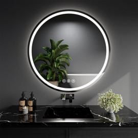 WISSMIELS LED Bathroom Mirror 28 Inch Round Bathroom Mirror with Lights, Circle Wall Mirror with 3 Colors Brightness, Anti-Fog for Bathroom Vanity, Entryway Living Room