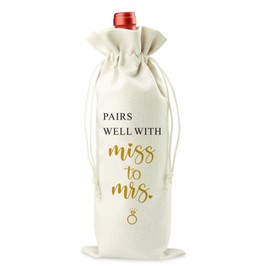Lcoanriut Engagement Gift Wine Bag, Pairs Well With Miss. to Mrs. Wedding Wine Gift Bag, Wedding Party Decorations Bridal Shower Engagement Wedding Gifts Wine Bag for Couples Bride Miss to Mrs.