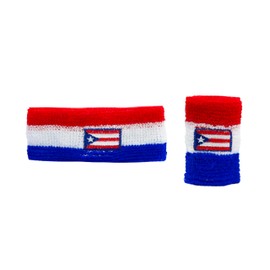 Striped Sweatband Set - Sport Sweat Band and Wrist Band (Puerto Rico)