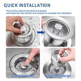 CVIUYO Kitchen Sink Plug, Kitchen Sink Strainer, 304 Stainless Steel Pop Up Sink Plug Replacement, Sink Plugs Universal for UK Sink, Anti-Clogging, Prevent Odor, Effective Water Storage, Fast Drainage