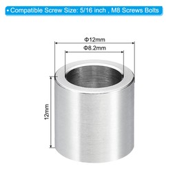 PATIKIL M8 Stainless Steel Spacer 5 Pieces Metal Spacer Stainless Steel 8.2mm ID x 12mm OD x 12mm L Stainless Steel Standoff Screw Stand for 5/16" or M8 Screws