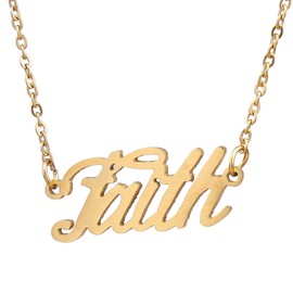 HUAN XUN Gold Color Plated Word Necklace Hope Phrase Charm Jewelry, Faith