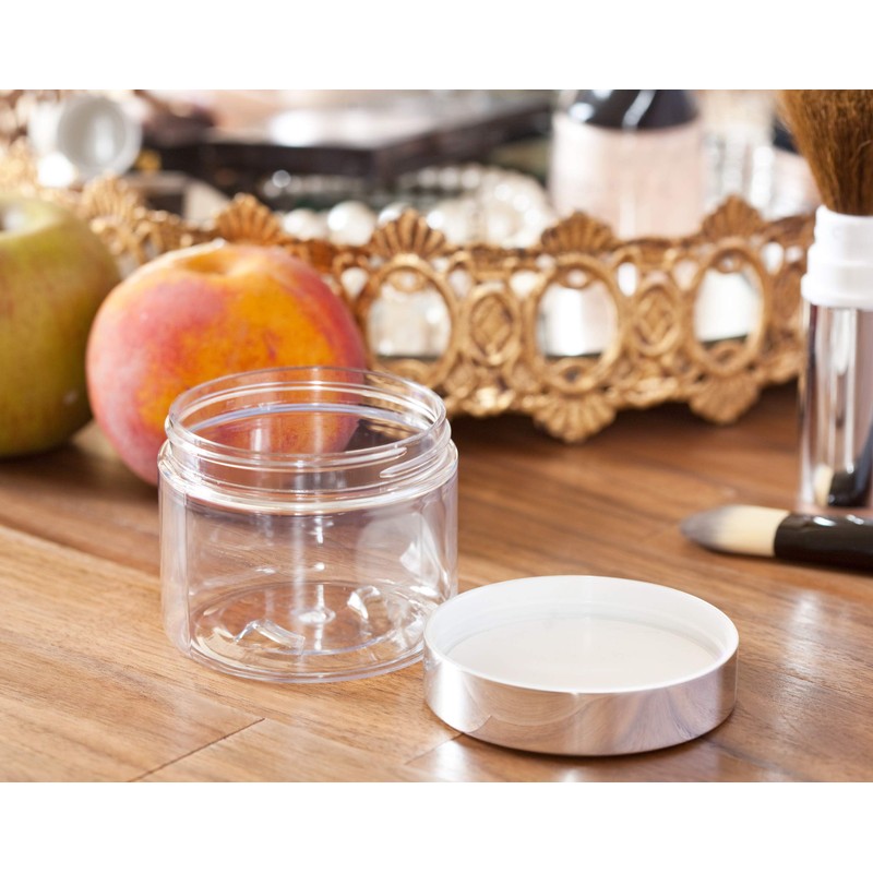 6 oz Clear PET Plastic Jar with Silver Metal Overshell