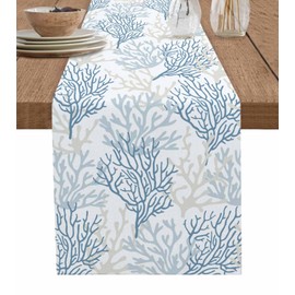 Summer Ocean Table Runner Dresser Scarf, Blue Gradient Coral Dining Room Table Runners 36 Inches Long, Coastal Beach Kitchen Table Cloth Scarves for Coffee/Western/Party/Wedding Decor 13x36 Inch