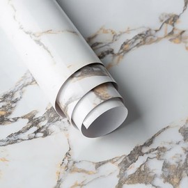 White Gold Marble Granite Contact Paper peel and stick for Kitchen Bathroom Countertops cabinets Walls Wallpaper 48x591inch Widen Self Adhesive Marble backsplash stickers Vinyl laminate Wrapping Paper