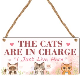 Pixie's Gifts "Cats in Charge" Funny Cat Sign Novelty Wood Plaque for Home, Gift for Cat Lady, Pet Owners, Grandma, Friends - Humorous Decoration for Cat Lovers and Home Décor (Design 1)