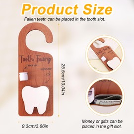 Lyreh Tooth Fairy Door Hanger, 10.04x3.66in Wooden Kids Baby First Lost Teeth Tooth Holder Box with Money Slot Gifts for Encouraging Good Habits and Celebrating Milestones(Brown)