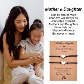 Long Distance Relationship Gifts for Mom Daughter Birthday Gifts for Mom Mother Daughter Bracelets for Moms Daughters Mommy Heart Matching Bracelet Set for 2