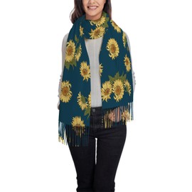 IBILIU Oversize Scarf for Women Sunflowers Floral Yellow Flowers Scarf Tassel Scarves Fall Winter Shawl Wraps