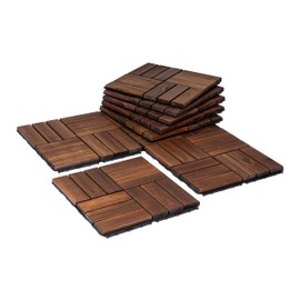 VICTORY RELAX Acacia Wood Flooring Interlocking Deck Tiles for Patio Decor 9 Pcs 12 Slats VR Brown - Waterproof Indoor & Outdoor Decor - Balcony Garden Decking Tile (12.24 * 12.24 * 0.75 inches)
