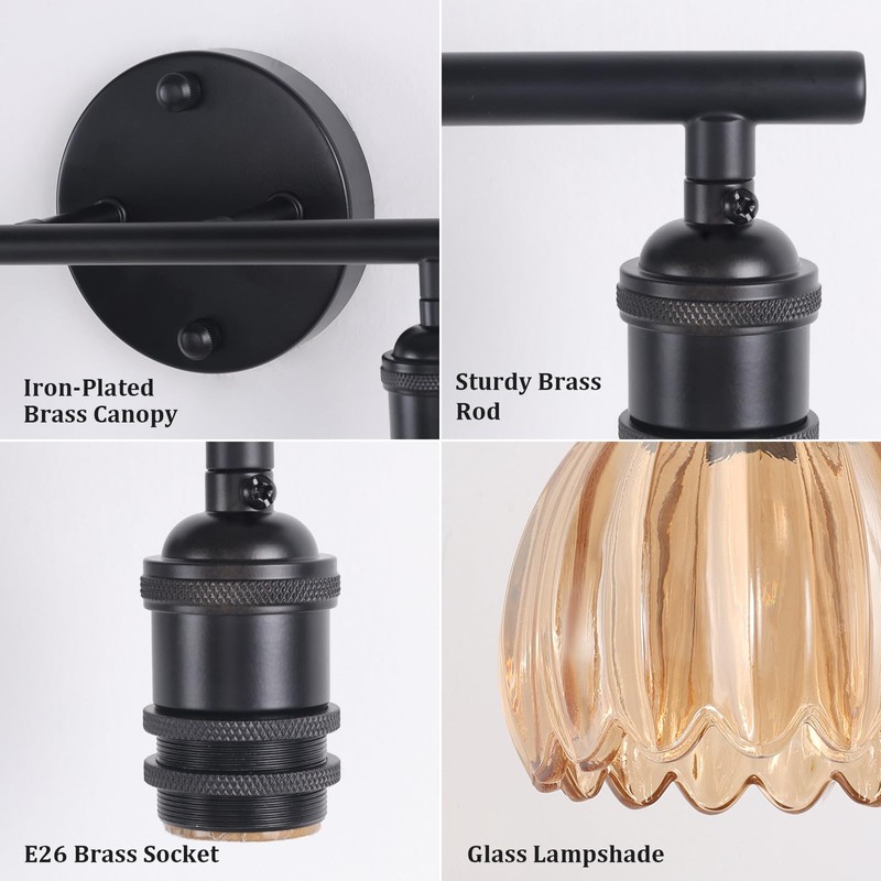 Shenmoyl Bathroom Light Fixtures, 2-Light Black Vanity Wall Light Over