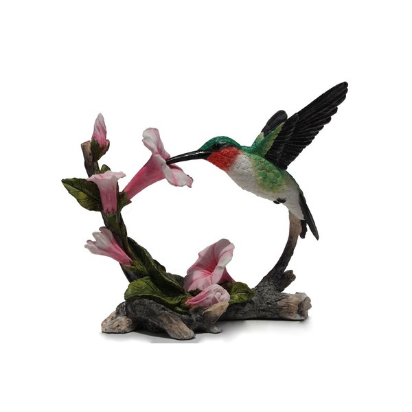US 5.75 Inch Ruby Throated Hummingbird Statue Figurine, Pink and Green