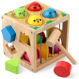 Coogam Coogam Wooden Montessori Toys for Toddlers, Shape Sorting Cube Whack Mole Fine Motor Skills Game for Year Old 18 Month+ Baby Boys Girls Gift