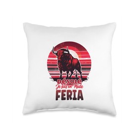 Feria Taurine Culture tradition French Fiestas Fashion Feria Taurus Bayonne Dax Basque Humor Alcohol and Party Throw Pillow, 16x16, Multicolor
