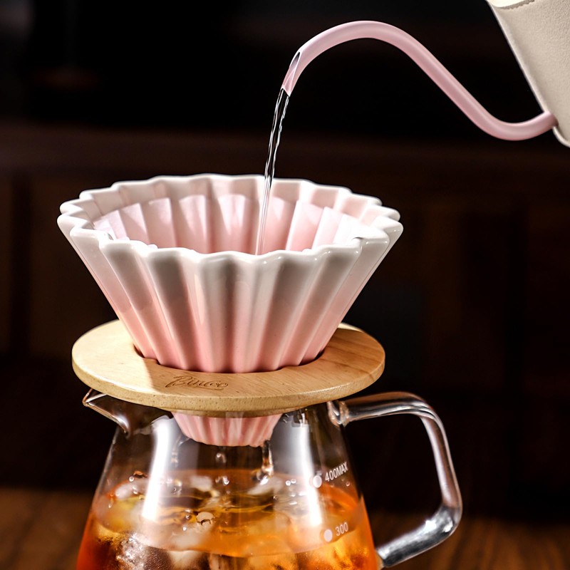 Bincoo Ceramic Coffee Dripper,Pour Over Coffee Dripper with Wood Stand,
