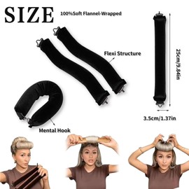 Heatless Curls Band, Overnight Curls, Pack of 3, Overnight Blowout Curls Without Heat, DIY Overnight Curls, Rubber, Heat-free Curls Overnight for Medium Long Hair (Black)