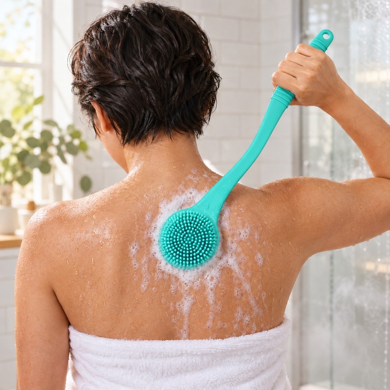 Silicone Back Scrubber for Shower – Long Handle Bath Body
