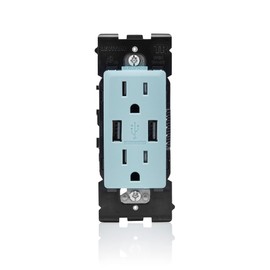 Leviton RUAA1-SE Renu USB Charger/Tamper-Resistant Duplex Outlet, 15A-125VAC, Sea Spray