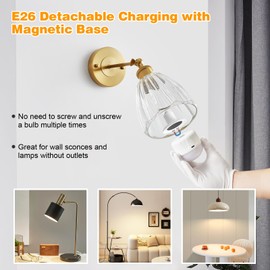 Weaboopre Rechargeable Light Bulbs for Lamps and Sconces with Remote and Timer, E26 Battery Powered Magnetic LED Bulb for Non-Hardwired Fixture, 3 Color Temperatures + 12 RGB Colors (1 Pack)