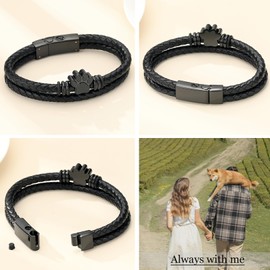 Hearbeingt Dog Paw Urn Bracelet for Ashes Braided Leather Cremation Jewelry for Ashes for Dog Cat Keepsake Bangle(Black 24cm)