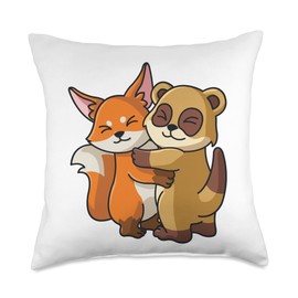 Fox and Meerkat Hugging Cute Kawaii Animal Lover Women Girls Throw Pillow