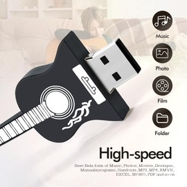 Guitar Shape 128GB USB Flash Drive - Unique Design USB 2.0 Thumb Drive, High-Speed Portable Memory Stick for PC/Laptop, Photo/File Storage (Black)