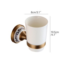 Antique Bronze Brass Toothbrush Holder Cup Holder with White Ceramic Tumbler, Wall Mounted Bathroom Hardware Accessories,Porcelain Design