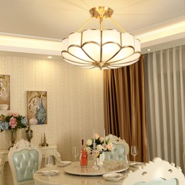 MIXL-4-Light Semi Flush Mount Ceiling Light,Brass Chandelier with Frosted Glass Lampshade,Gold Dining Room Light Fixture,Mid Century Modern Ceiling Chandelier for Living Room Bedroom and Study Room