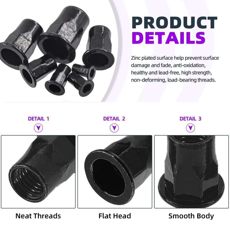 Swpeet 250Pcs 7 Sizes Black M3 M4 M5 M6 M8