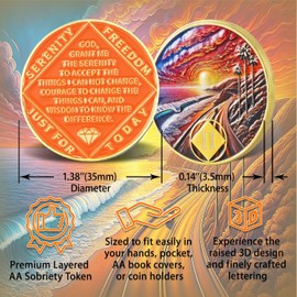 Leafence Sunset Beach Sobriety Coin Commemorative Coin Recovery Addiction NA AA Chips and Medallions with Inspirational Quote Narcotics Alcoholics Anonymous Gifts (Sunset Beach Road, 2 Years)