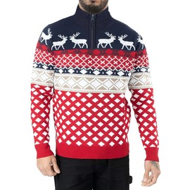 NOROZE Mens Novelty Knitted Christmas Sweater Jumpers (M, Navy Zip Neck)
