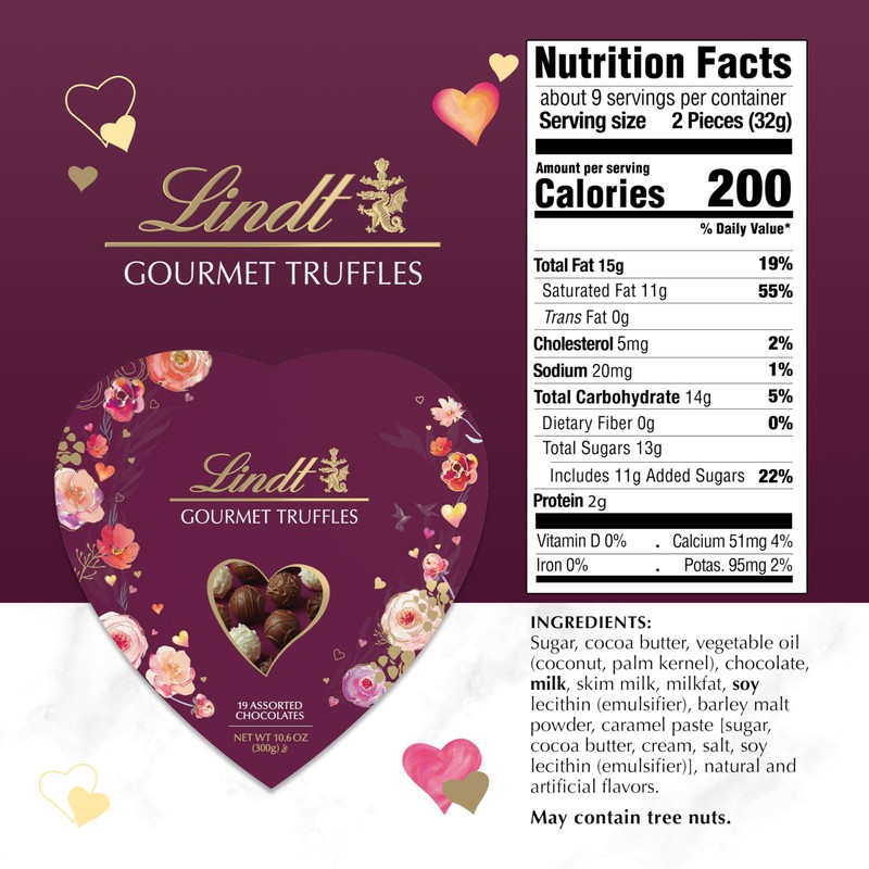 Lindt Valentine's Gourmet Truffles Assorted Chocolate Candy Heart, 10.6 oz.