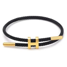 Women's bracelet Adjustable pendant bracelet, steel bracelet, H-shaped string bracelet, lucky jewelry with titanium buckle, suitable for birthdays, Valentine's Day, lovers, friends fashion gifts (Black)