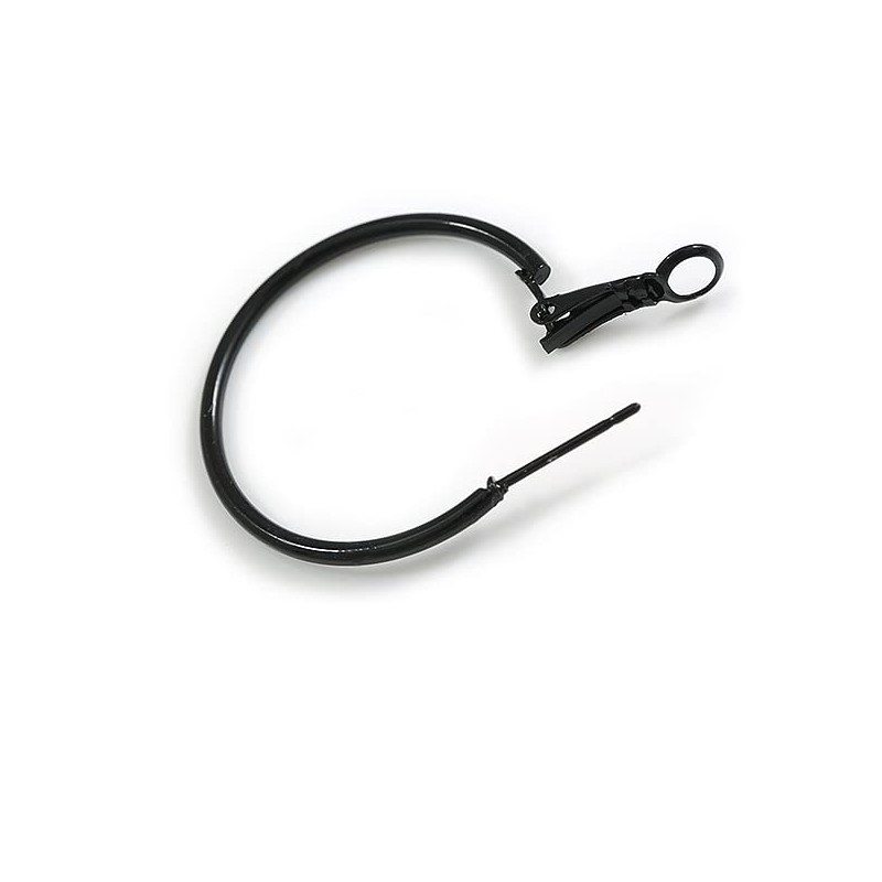 30mm D/Black Enamel Slim Hoop Earrings/Small