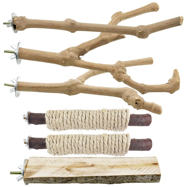 Allazone 6 PCS Bird Perch Stand Natural Wood Standing &
