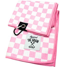 Against The Grain Microfiber Pink Golf Towel for Golf Bags Women with Clip - (12"x20") Blue & White Checkered Design Golf Club Towel, Womens Golf Towel, Golf Gifts for Women, Pink Golf Accessories
