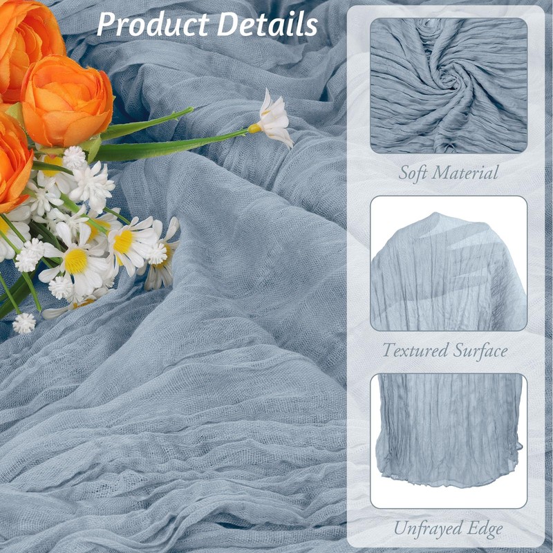 1 Pack Light Blue Cheesecloth Table Runner 90cmX400cm 13Ft Long