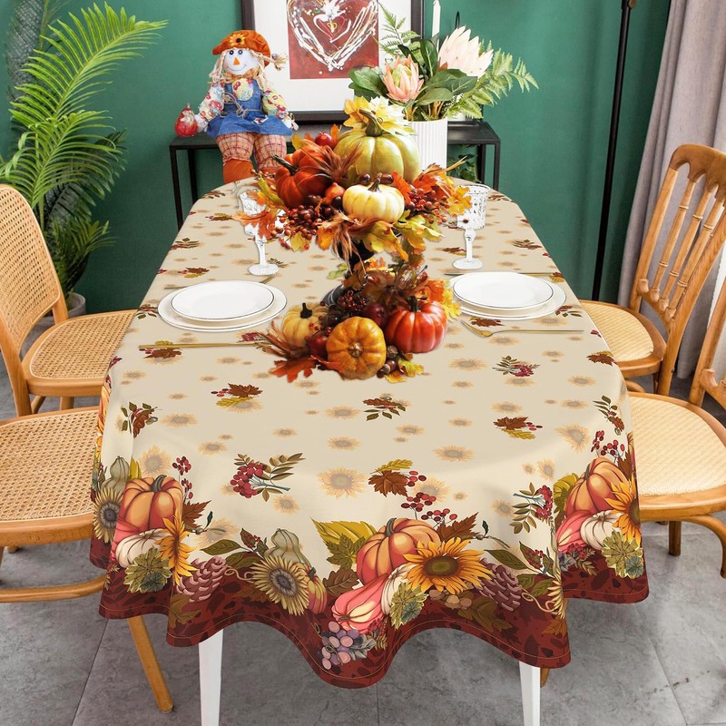 HSOWKDN Oval Halloween Tablecloth 60×84 Inch, Halloween Orange Tablecloths Halloween