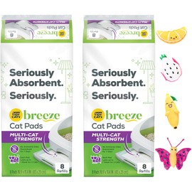 Tidy Cats Breeze Multi-Cat Strength Cat Pads Refill Pack (2) 8 Count Pouches with Aurora Pet Catnip Toy (Assorted)