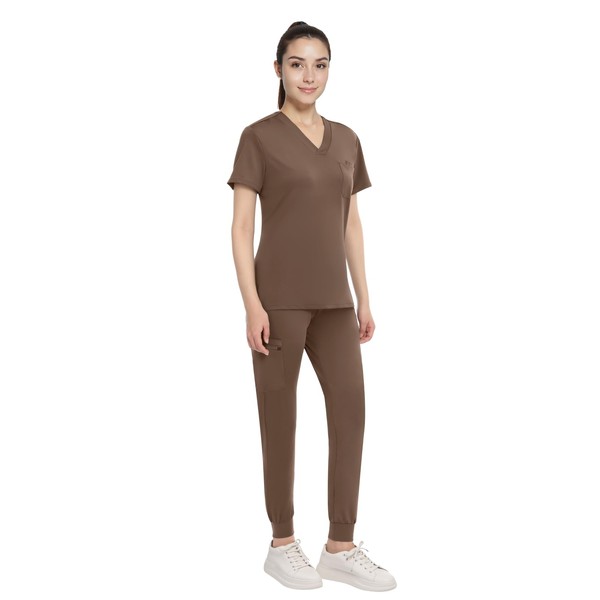 Anwrtuk Scrubs for Women Set, Medical Uniform Stretch V-Neck Collar