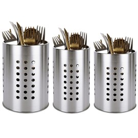 ZOFUN 3 Pcs Utensil Holders for Kitchen, 3 Sizes (S/M/L) Stainless Steel Cutlery Holder Set, Hollow Utensil Drainers Easy to Clean, Multi-function Cutlery Drainer for Kitchen Cupboard and Counters