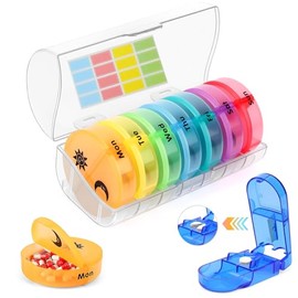 Pastillero Semanal y Cortador de Pastillas,Pastilleros para Medicamentos con Cortar Pastillas,Organizador para Medicamentos con 14 Compartimentos Separado,Pill Organizer de Viaje,Triturador de Píldoras