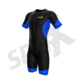 (Small, Black/Blue) - Sparx Men's Elite Sleeved Triathlon Suit Short Sleeve Trisuit SpeedSuit Skinsuit Swim-Bike-Run