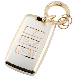 QIULIFAN Key Cover TPU Key Case with Keyring for Range Rover Discovery Sport Defender Evoque Velar Jaguar, Silver