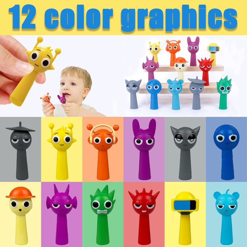 Sprunki 12-Piece Rhythm Boxes Hand Figure Set Rainbow Friends PVC